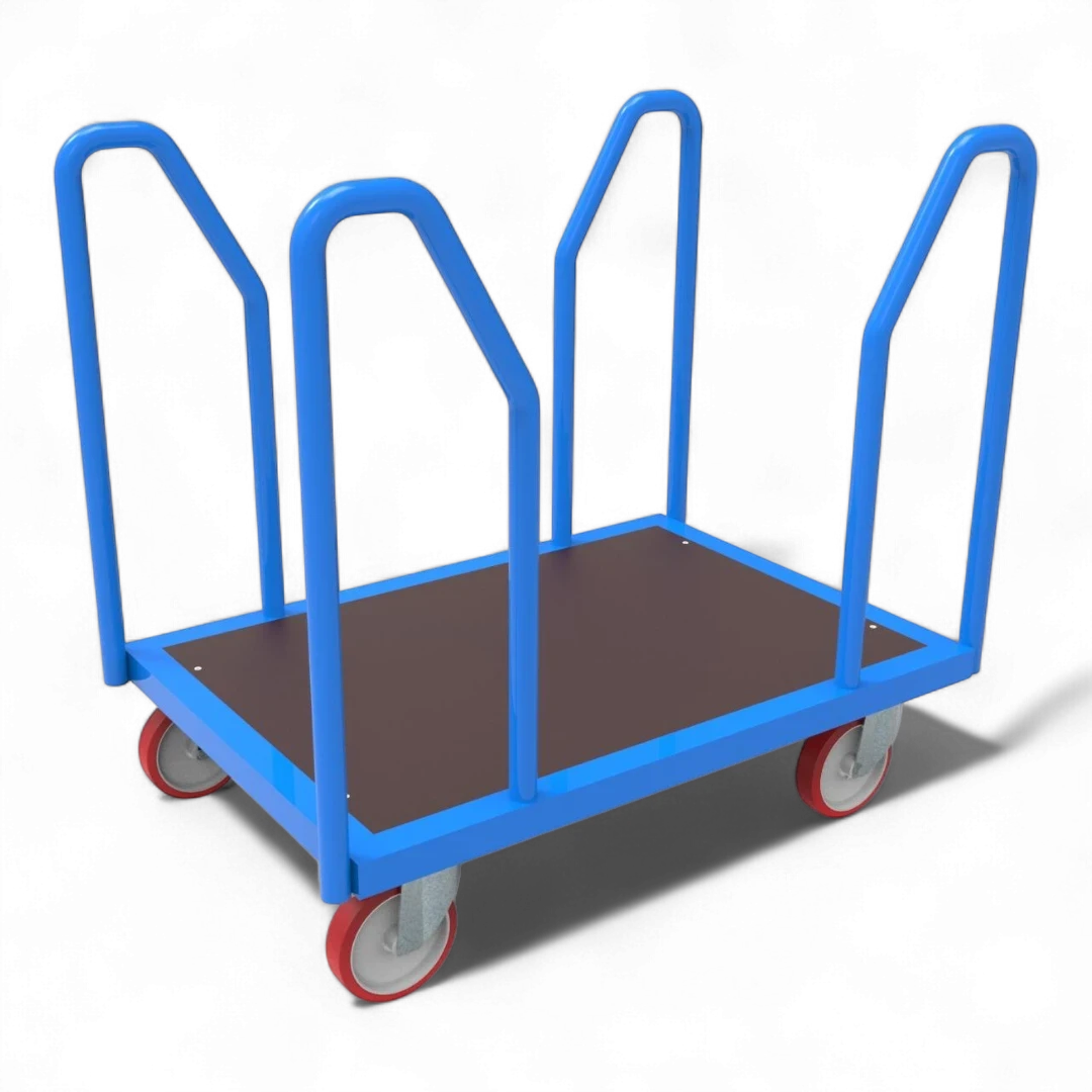 Seitenbügelwagen für Industrie, Lager & Werkstatt. Optimal für den Transport von langen Teilen. Robuster Plattformwagen mit Traglast bis 1000 kg.